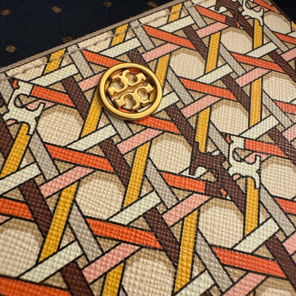 Tory Burch Leather Multicolor Woven Pattern Card Case with Key Fob